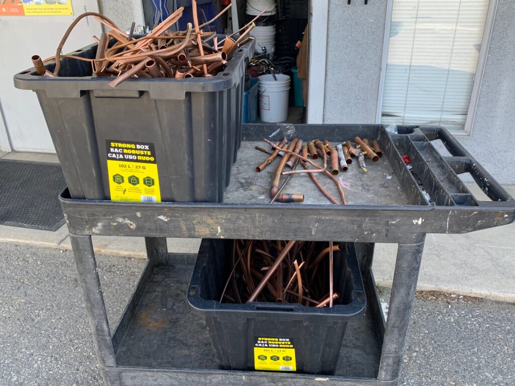 Copper pipe recycling bin